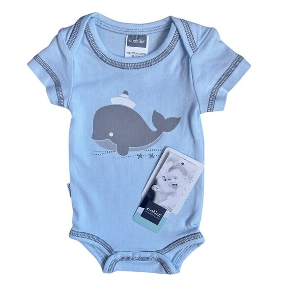 Kushies Short Sleeve Soft n' Cuddly Short Sleeve Bodysuit Blue Whale Preemie - Picture 1 of 4